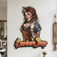 Premium Wandschild Barber Shop Aus Eisen In Vintage-Optik, Gestanzt, H.57 Cm