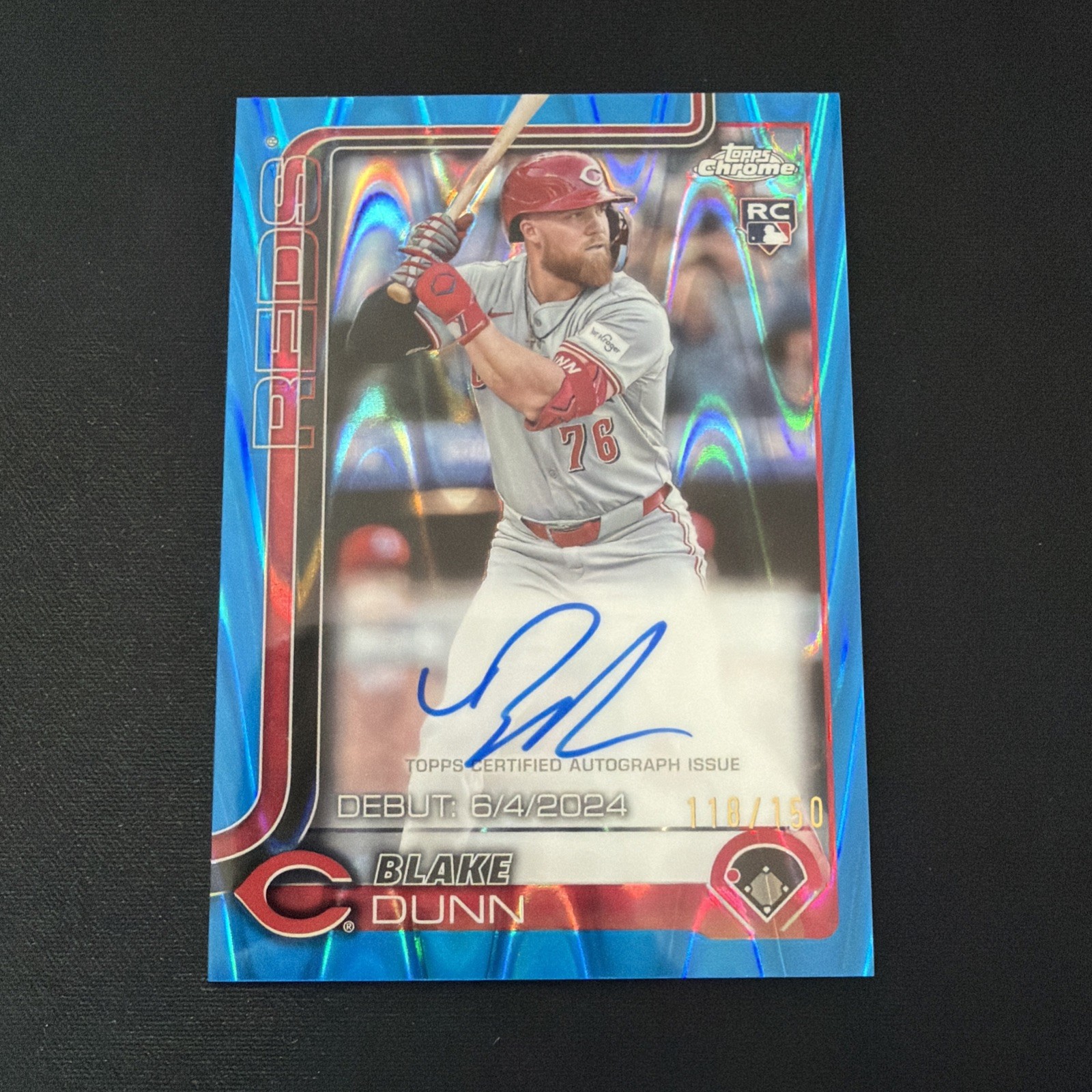 2025 Topps Chrome Blake Dunn Rookie Debut Auto RC Blue RayWave Refractor #/150