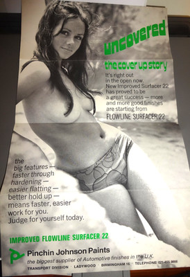 Johnson Paints Werbeplakat - Oben Ohne Frau um 1970