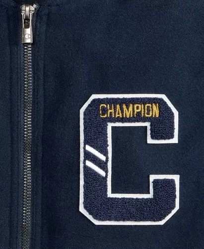 Champion Men's Mixed Media Varsity Bomber Jacket Navy Brown (LARGE) CH5RP290 🐅 image 17