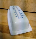 Vintage Pyrex Snowflake & Garland Motif 2 Piece Butter Dish. Blue & White.