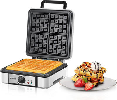 Belgian Waffle Maker 4 Slices, 1200W Square Waffle Iron, 5 Browning Levels, Nons