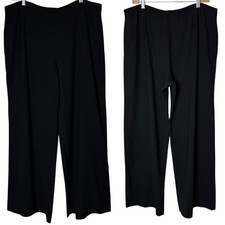 Eileen Fisher Merino Wool Wide Leg Pants Tropical Fine Crepe Black size Large
