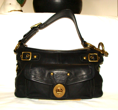 COACH 65th Anniversary Black Vachetta Leather Legacy Turn Lock Bag