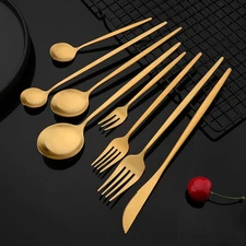 Gold Matte Cutlery Set Stainless Steel Dinnerware Flatware Kitchen Home Dessert 