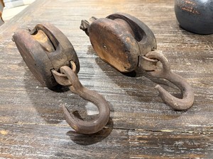 LOT 2 Antique Boston Lockport Block Co USA Block and Tackle Pulley Wooden 13.5"