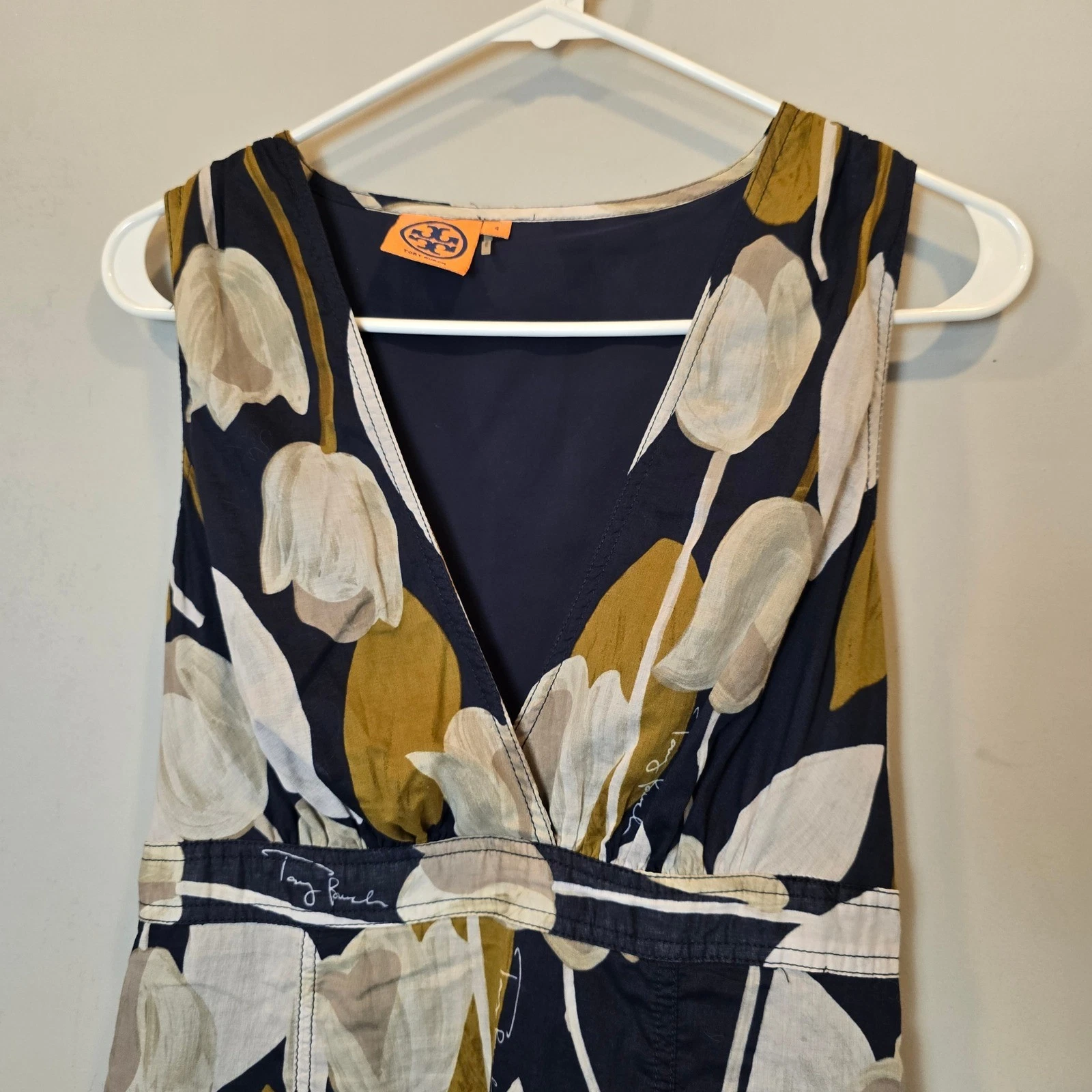 Abito donna Tory Burch 4 blu verde panna floreale scollo a V logo all over