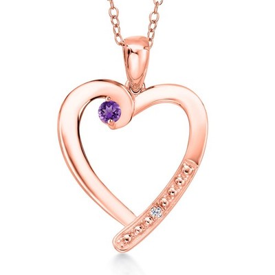 0.18 Ct Round Purple Amethyst White Topaz 18K Rose Gold Plated Silver Pendant