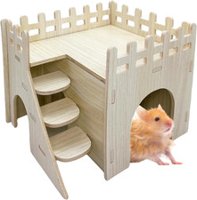 Hamster Wooden House Hamster Hideout Hut Maze Cage Accessories with Ladder and P