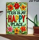 Retro Vintage Rustic Boho This Is My Happy Place Wall Metal  Sign 8x12 Flowers