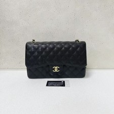 Chanel Classic Flap Jumbo Black Caviar Leather Gold Hardware Chain Shoulder Bag