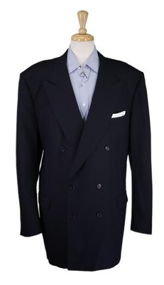 Canali Navy Blue Woven Double Breasted 2-Btn Wool Blazer Jacket 52XL