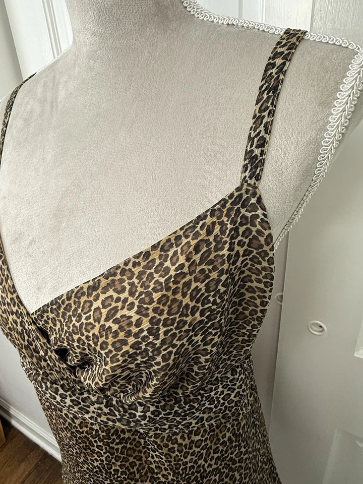Vintage Y2K Babydoll Leopardo Camisola Lencería Grande Gasa Forrada Coqueta Foto 3 de 4
