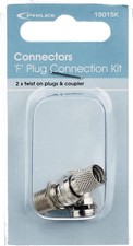 F-type Coaxial Connector Kit: 2 F Plugs + F-F Coupler for RG6 Extension