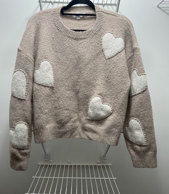Threaded Leaf Fuzzy Puffy Heart Sweater Large