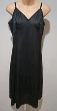 Vanity Fair Black Lace Full Slip Adjustable Antron Nylon Size 36 L MADE IN USA