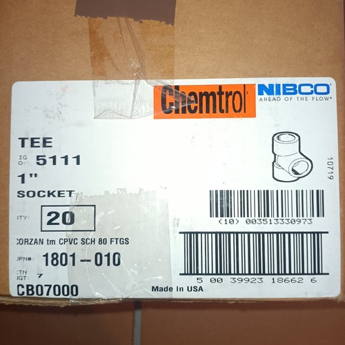 20 Pcs New Lot NIBCO CHEMTROL 1" TEE FITTING CPVC SCH 80 FTGS