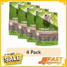  4 pack Vibrant Life Natural Paper Pellets, Unscented Cat Litter, 25 lb Bag