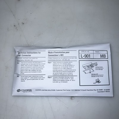 Cooper L-901MB Matte Black Power End Feed Connector  Track Light