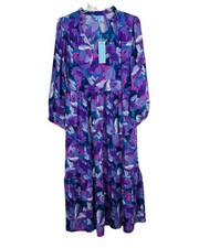 Draper James Katie Midi Dress XS Purple Floral Side Zip Pockets