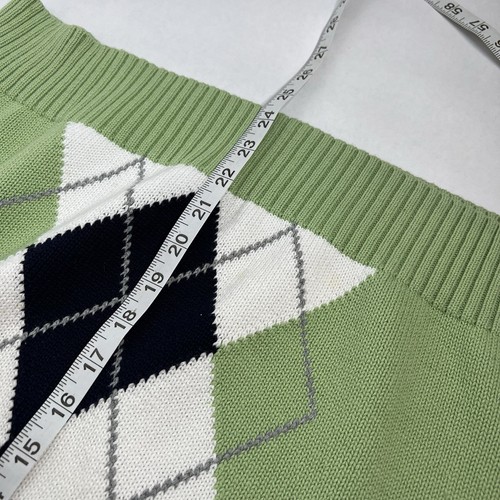 Liz Claiborne Women’s Size L Green Argyle Sweater V Neck 100% Cotton Large Navy - Picture 6 of 8