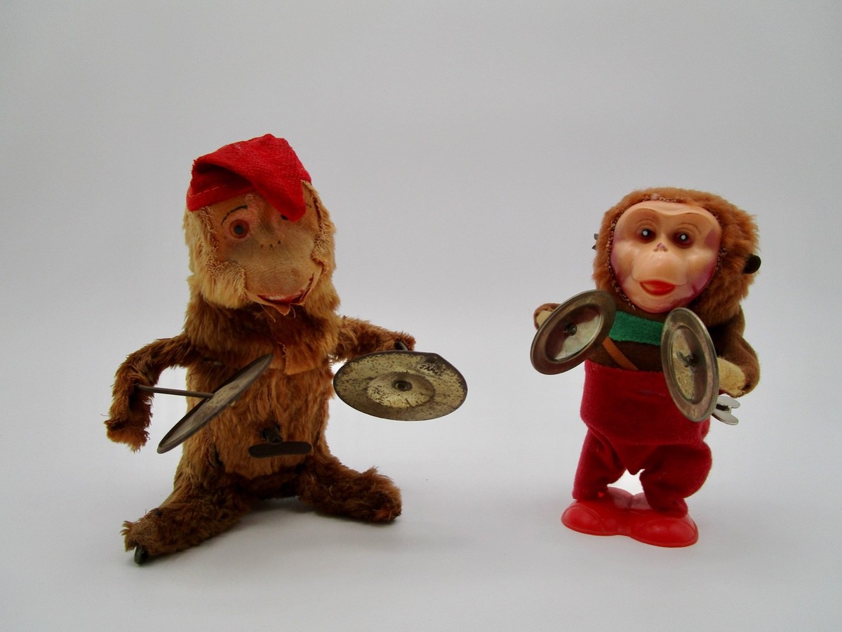 2 Vintage Wind-Up Cymbal Monkeys: Alps Musical Chimp + Clockwork