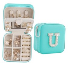 Birthday Gifts For Women - Initial Jewelry Box Travel Case, Gifts for U Blue