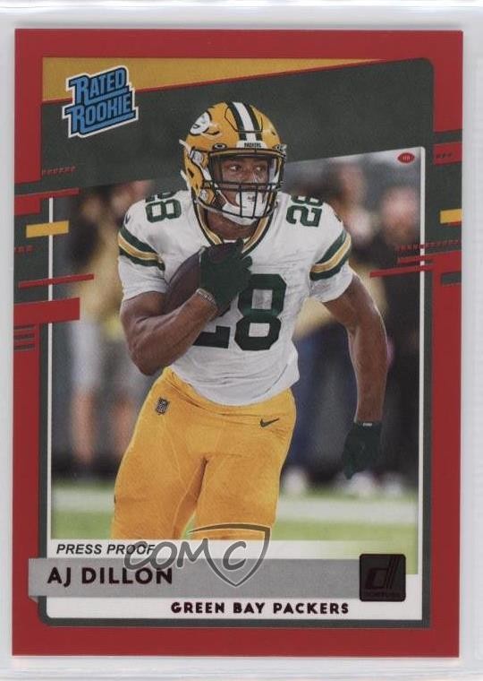 2020 Panini Donruss Rated Rookie Press Proof Red AJ Dillon #324 uk2