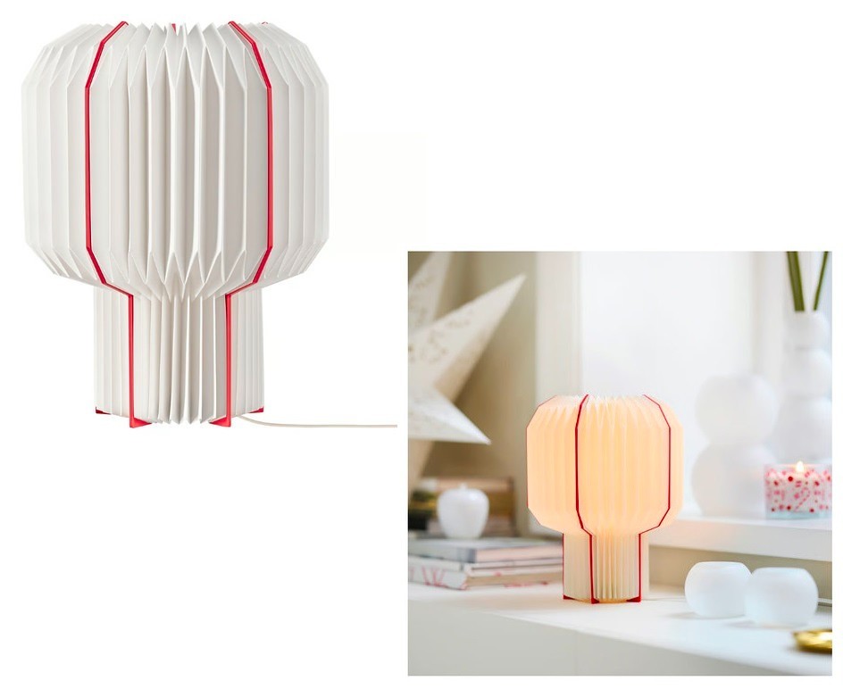 IKEA STRALA STRÅLA Cozy Table Lamp Pleated White/Red New 606.109