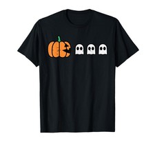 Halloween Gamer Pumpkin Eating Ghost Costume Men Boys Kids T-Shirt