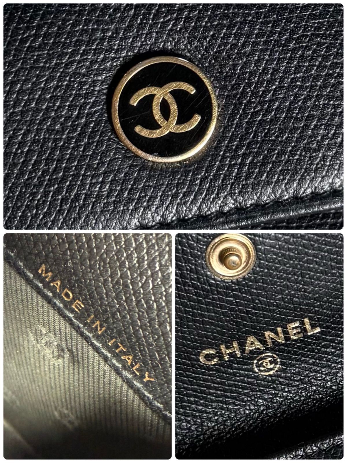 Chanel Coco Button Mark Leather Coin Case Black G… - image 8