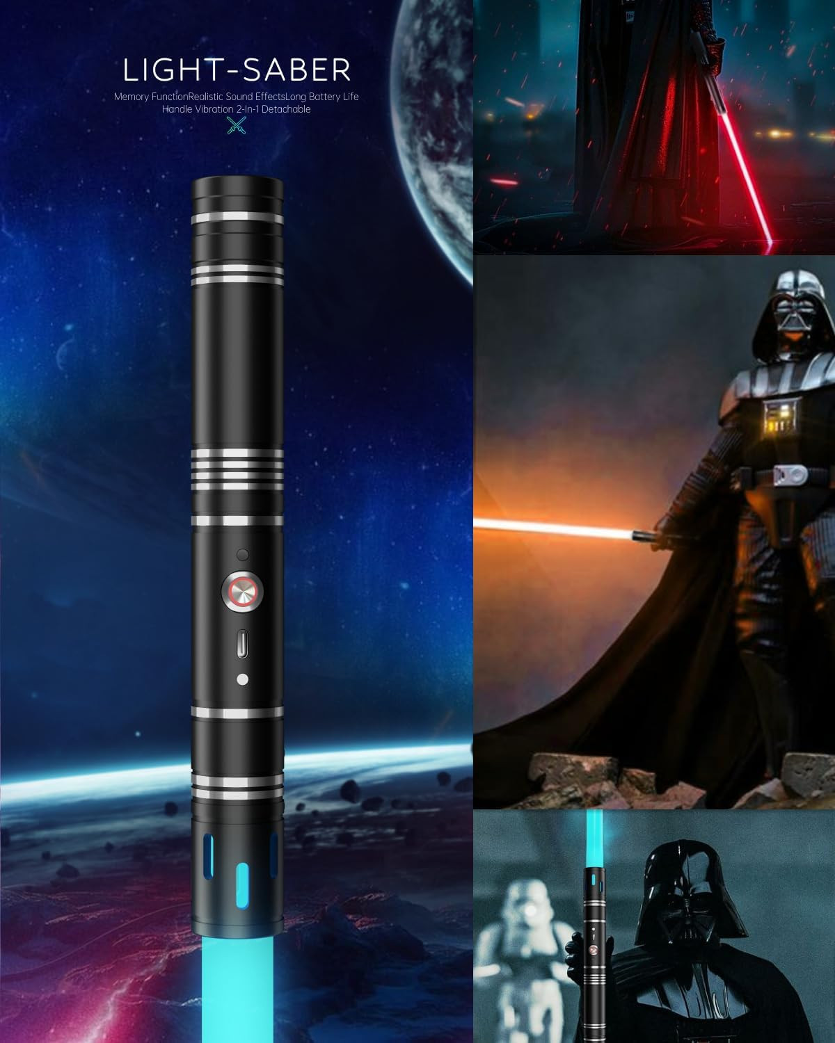 Lightsaber Toy Dueling Light Saber 20 Colors 4 Modes & Sounds 2-In-1 Detachable