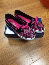 New Girls Sperry Top Sider "Biscayne 1 Eye Pink/Black "Sparkle Boat Shoes