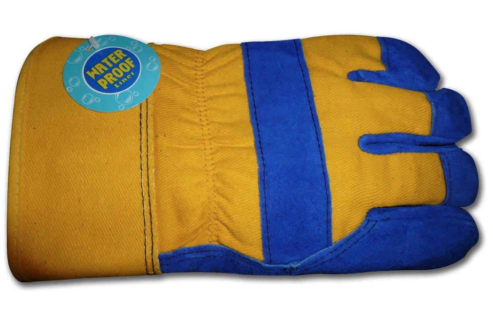 Guantes de invierno de trabajo de cuero de vaca forrados a prueba de agua con aislamiento térmico B&G para hombre Foto 2 de 3