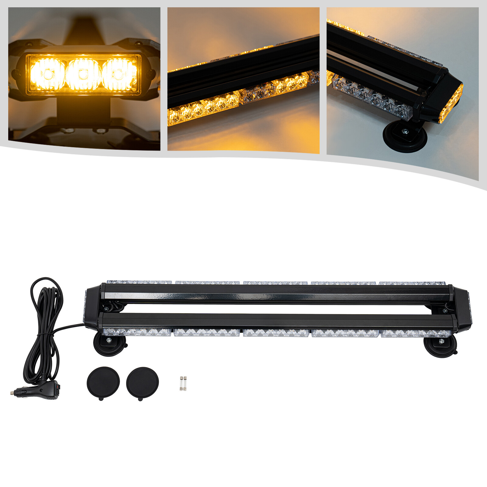 32in Amber LED Strobe Light Bar Rooftop Double Side Flashing Emergency Warning