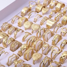 Wholesale 30 Gold Mix Design Fashion Stainless Steel Open Rings Women Charm Gift