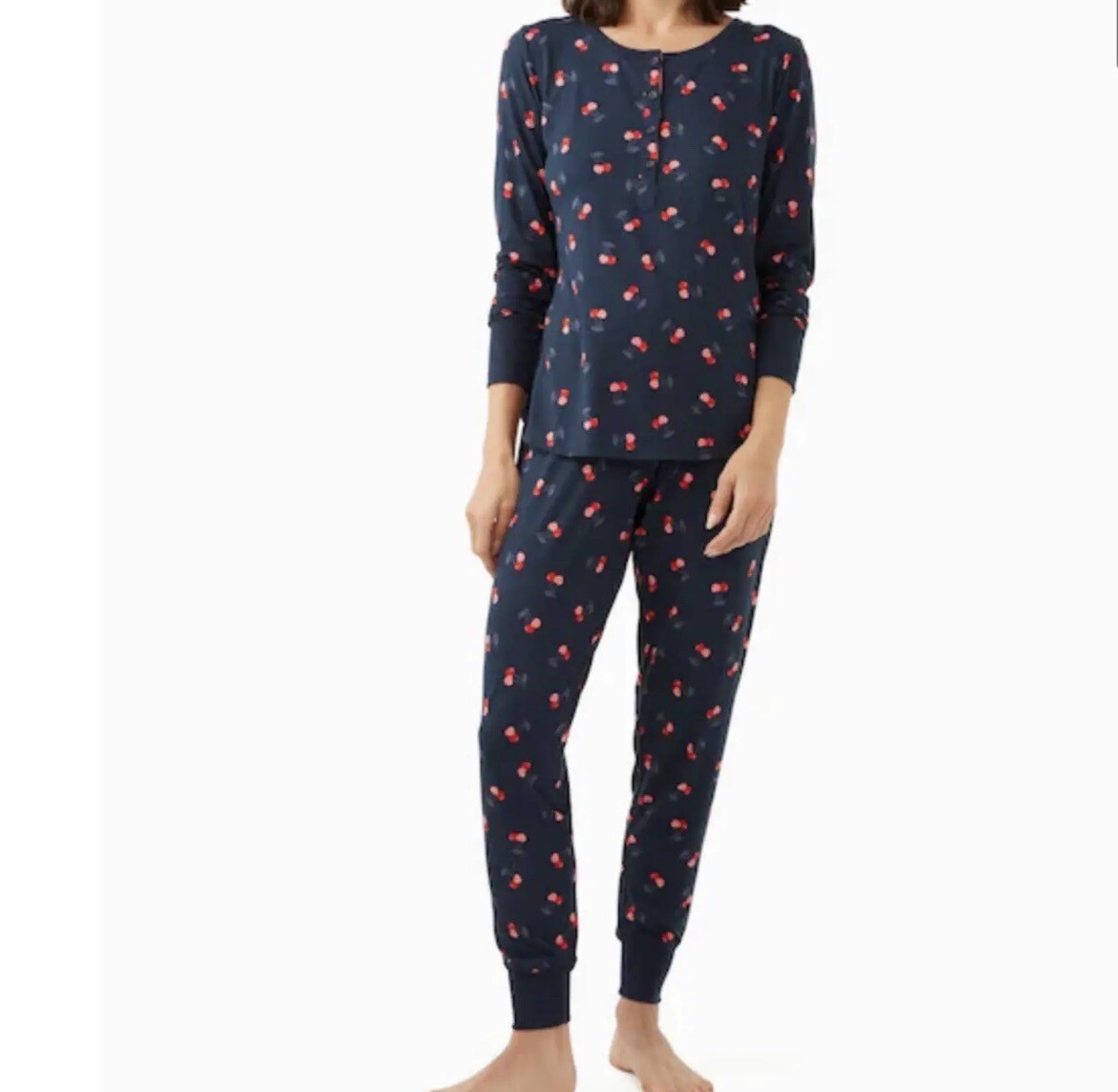 Kate Spade Cherry print Henley Holiday Long sleeve and Pants Pajama Set