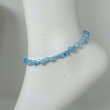 Handmade Anklet Baby Blue and White Millefiori Glass Chip Beads Silver Tone 9"