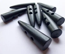 5 Large Toggle Wooden Buttons - Black Finish - 60mm x 13mm - Black Large Wood