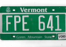 VERMONT passenger "VOID" license plate "FPE 641"