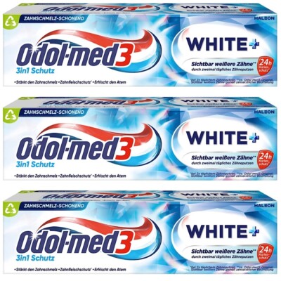   Odol-med3 Whitening Plus Zahnpasta Zahncreme sichtbar weißere Zähne 3x 75ml  