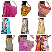 5 PC Wholesale Lot Indian Vintage Silk Sari Magic Wrap Around Frill Skirt Dress