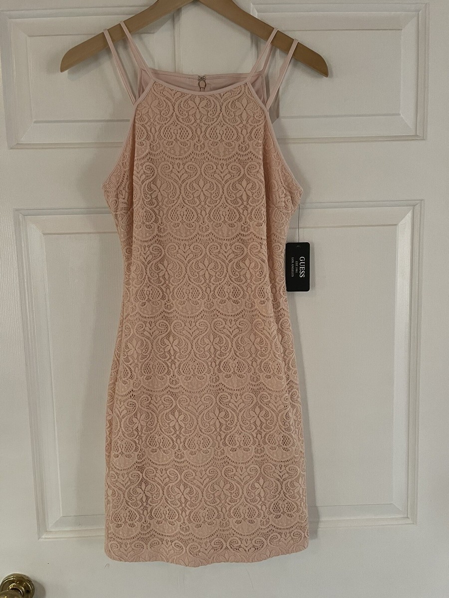 guess lace bodycon dress NWT Guess Blush Pink Cocktail Lace Bodycon Dress size 4