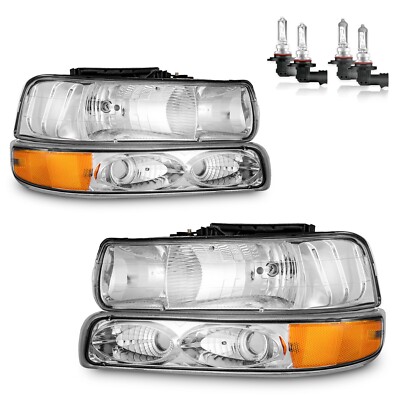 Headlights For 1999-2002 Chevy Silverado/00-06 Tahoe Suburban W/bulbs L+R Pair