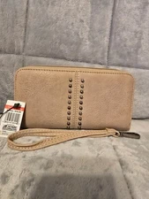 American Bling Wristlet/Wallet Beige with Studded Front