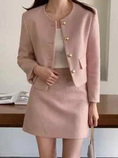 Autumn Winter Two Piece Set Women Jacket Coat + Skirt Suits 2 Piece Outfits