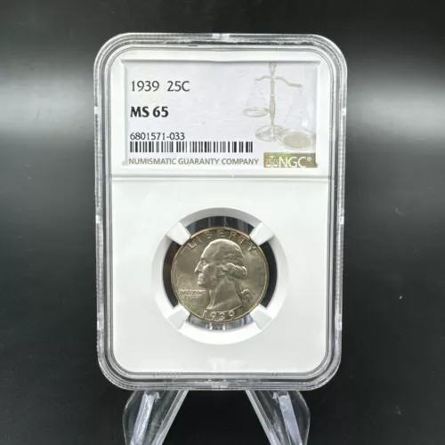 1939 Philadelphia Washington Quarter Silver 25C MS 65 NGC Toning Around Edges