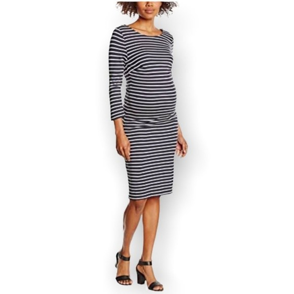 Noppies Navy and white striped 3/4 length sleeves knee length maternity  dress L