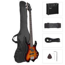 GLARRY Electric Bass Guitar 4 Strings Buring Fire Style Full size, Sunset
