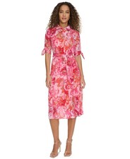 Calvin Klein Women's Printed Button-Front Chiffon Dress - Ginger Multi-8